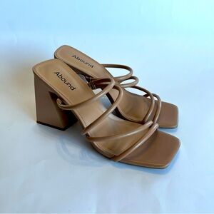 Abound Women's 8.5 Nude Austyn Strappy Sandal‎ Square Toe Angled Block Heel